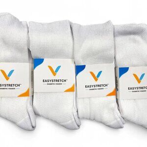 4 Pair Viasox Diabetic White Easy Stretch Socks Men's 9-12 Women's 10-13 Large L